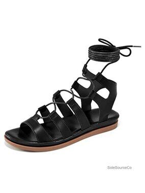 Strappy Gladiator Flat Sandals for Women - Cushioned Non-Slip Faux Leather